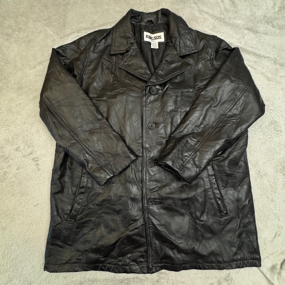 King Size Men's Black Leather Jacket Size‎ XLT Button Front
